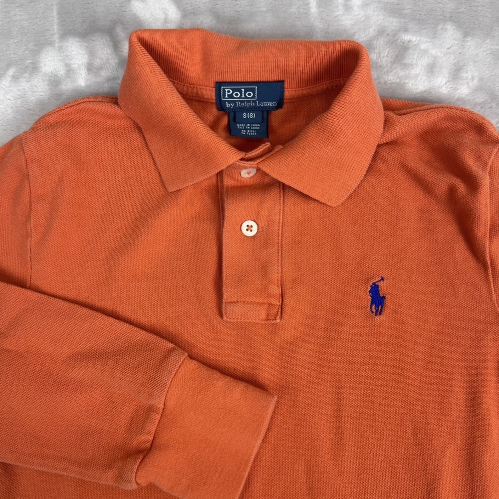 Polo Ralph Lauren Shirt Kids Youth Size Small 8 Orange Long Sleeve Cotton Preppy